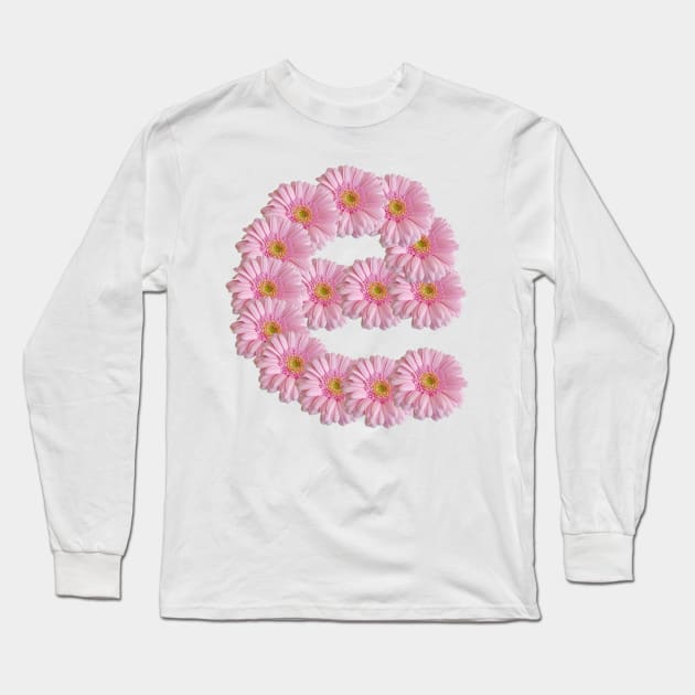Letter e Pink Gerbera Daisy Long Sleeve T-Shirt by ellenhenryart